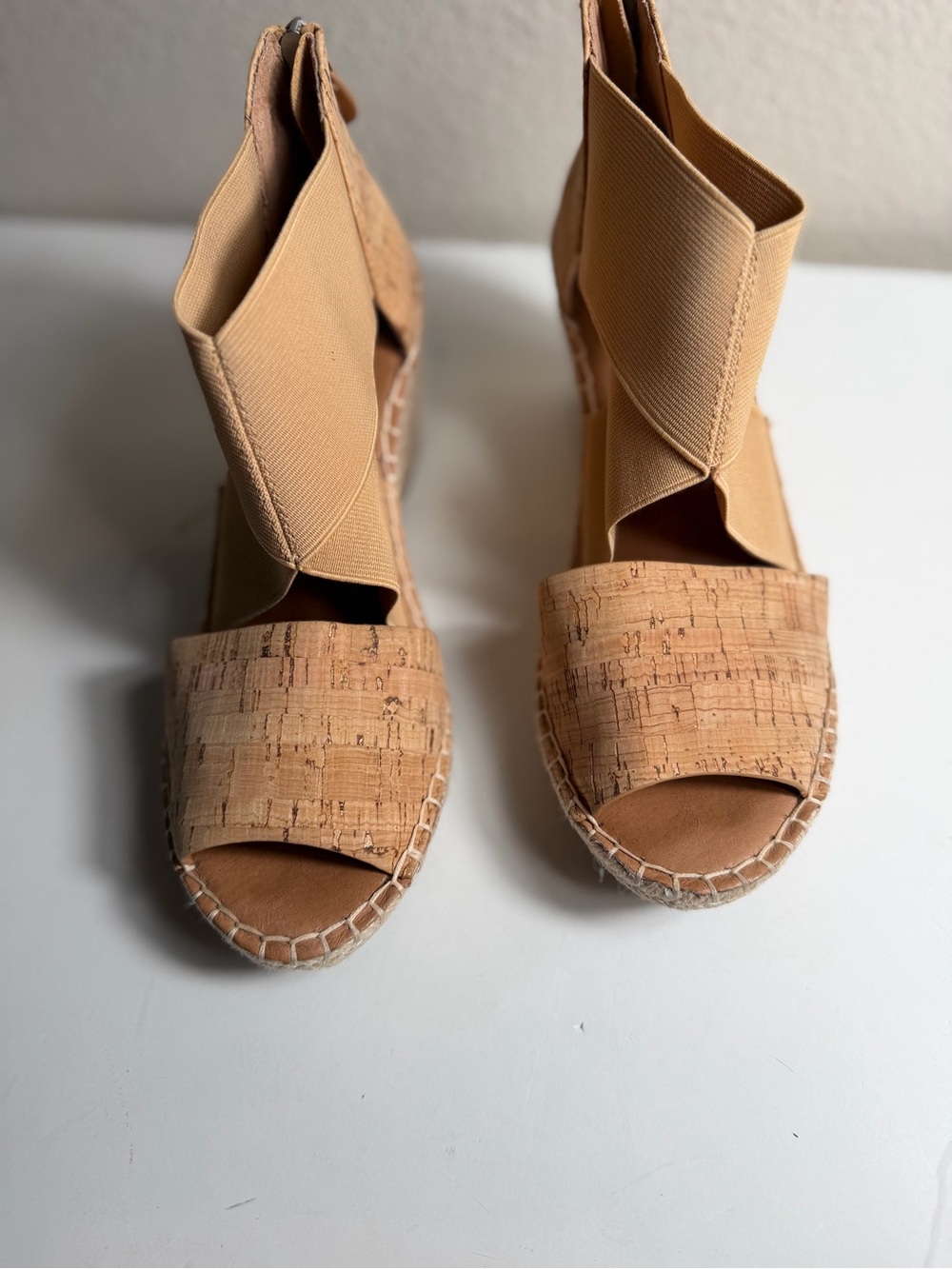 Gentle Souls~By Kenneth Cole~Cork & Wide Elastic~Espadrille~Wedge~Sandal~Size 8 - Picture 2 of 12